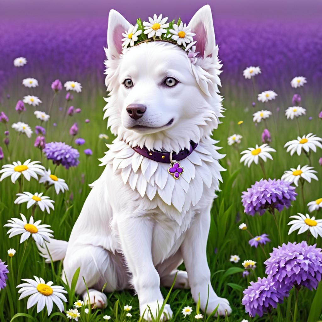 Whimsical Dog Portrait in Flower Field