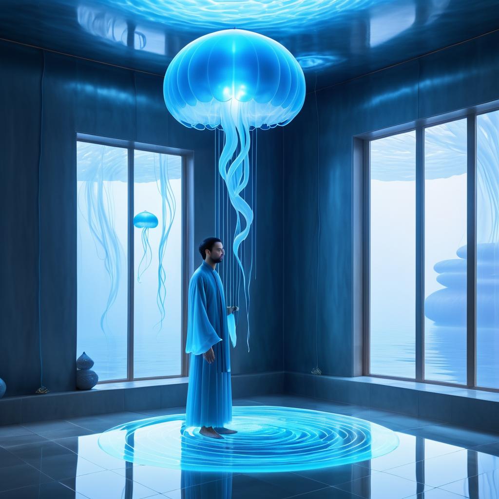 Surreal Jellyfish Encounter with a Monk