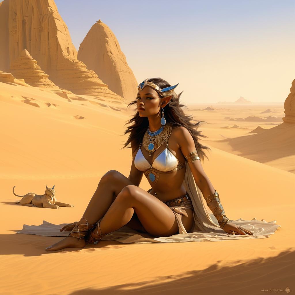 Sphinx Awakening in a Desert Scene