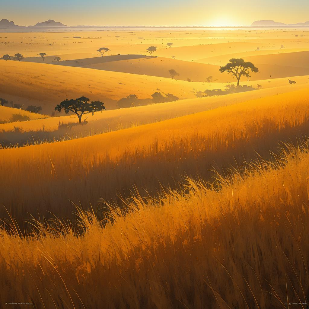 Vibrant Golden Savannah at High Noon