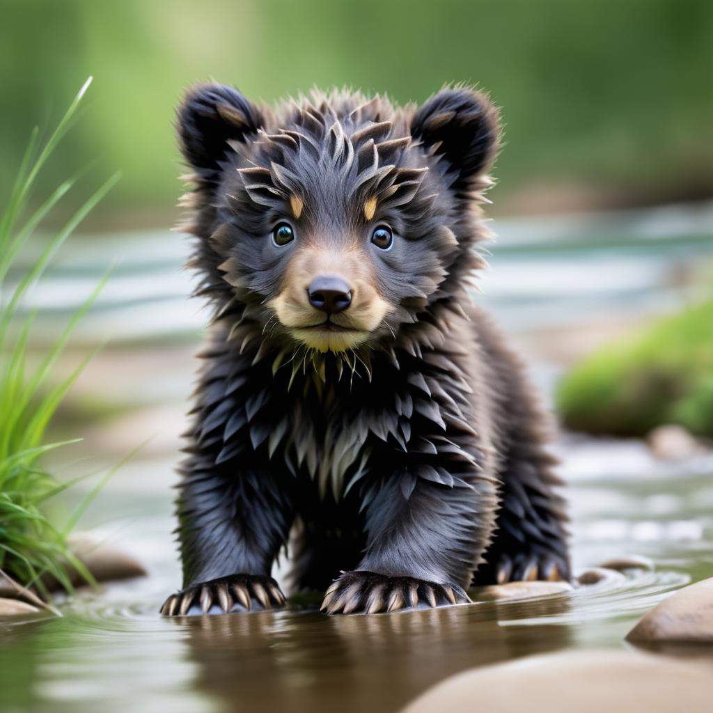 Playful Baby Bear Cub by Riverbank