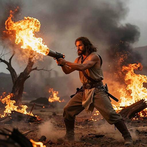 Jesus Wielding Flaming Flamethrower