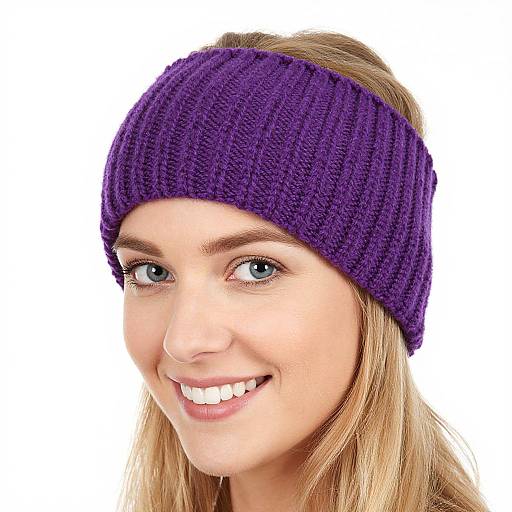 Smiling Blonde Woman in Purple Headband