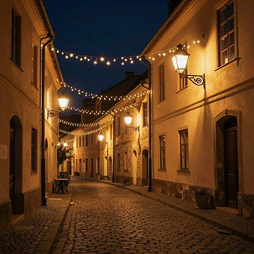 Romantic Night on Cobblestone Street