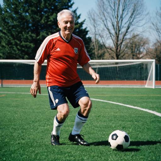 Senior Man Playing Soccer on Sunny Day