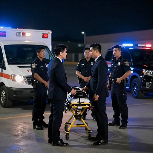 Nighttime Emergency Scene Around Stretcher