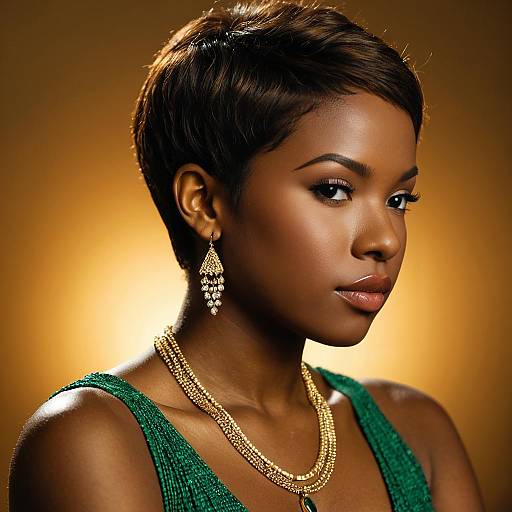 Elegant African American Woman in Green Dress