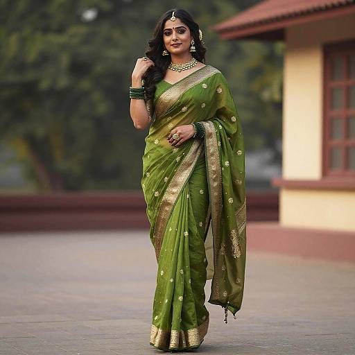 Woman in Olive Green Designer Saree