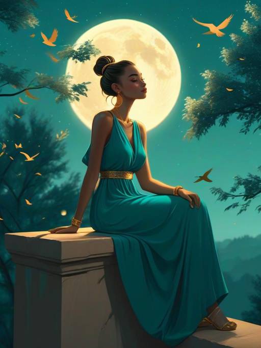 Moonlit Serenity: Confident Woman Illustration