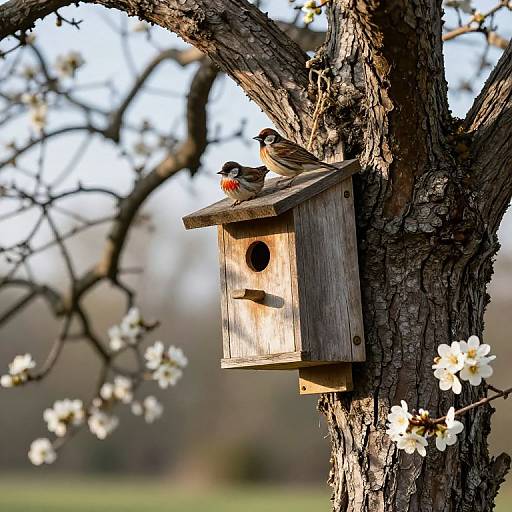 Cardinals Nesting in Rustic Birdhouse