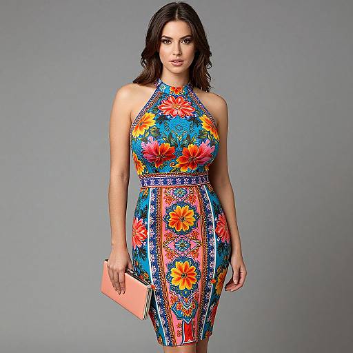 Vibrant Floral Halter Dress Look