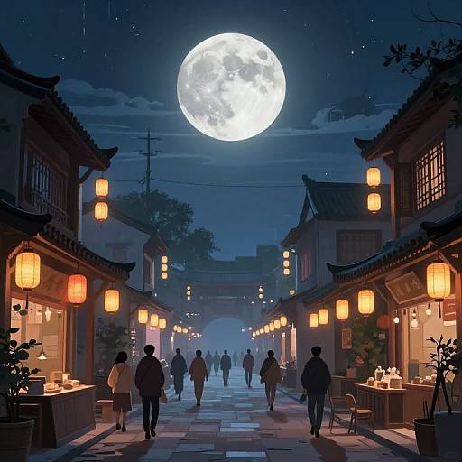 Moonlit Cyberpunk Retro Street Scene