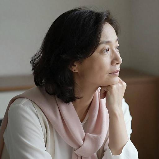 Thoughtful Middle-Aged Woman Resting Chin Portrait