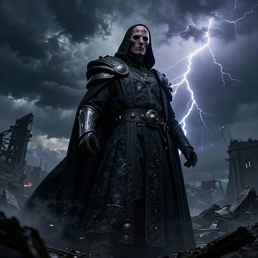 Scarred Dr Doom Amidst Stormy Ruins