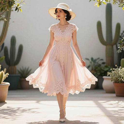 Elegant Springtime Woman in Botanical Garden