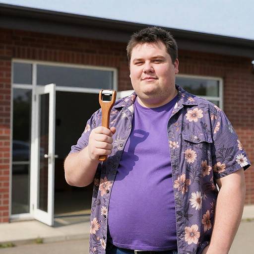 Casual Obese Man in Floral Shirt