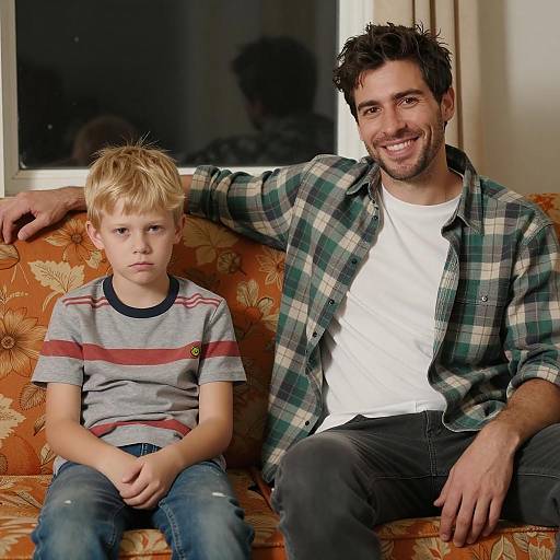 Heartwarming Moment on Floral Couch