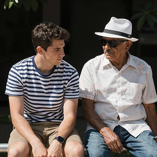 Sunlit Duo Relaxing by Metal Railings