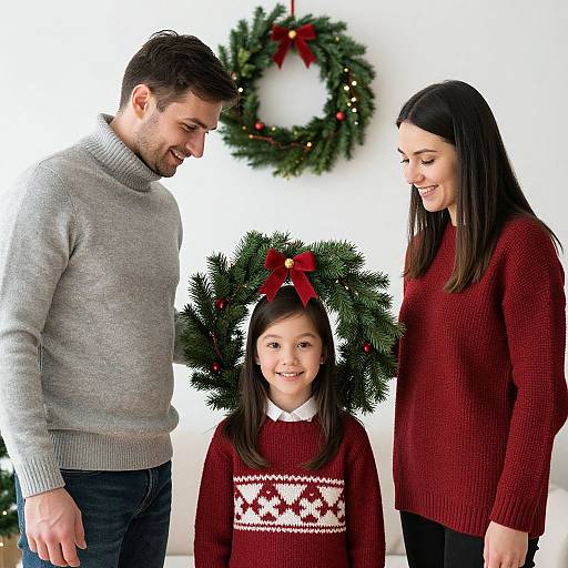 Family with Child Wearing Christmas Wreath