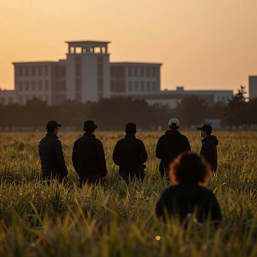Silhouettes in Tall Grass at Sunset