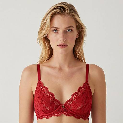 Elegant Blonde in Red Lace Bra