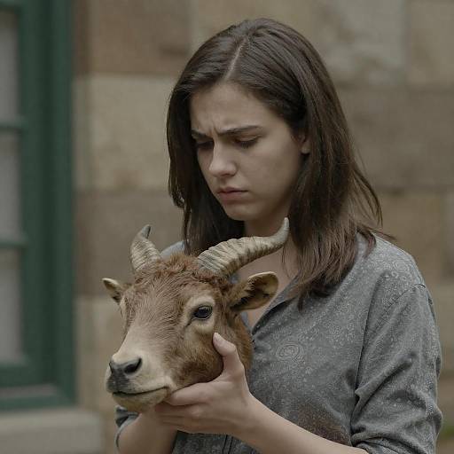 Concerned Woman with Animal Head Portrait