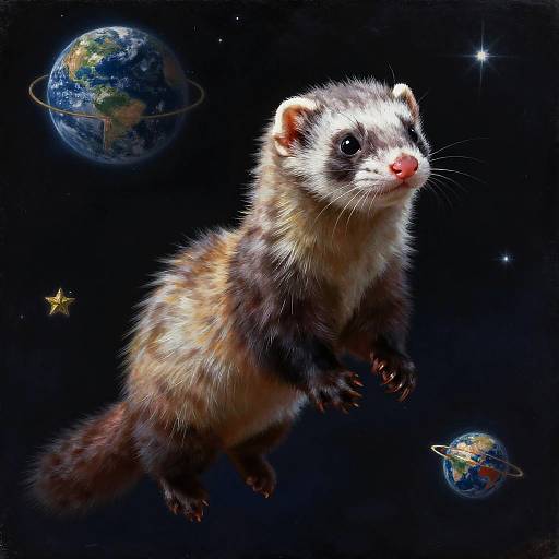Lifelike Ferret Floating in Space