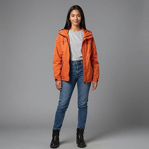 Young woman in casual orange jacket outfit
