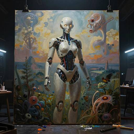 Cybernetic Artist Creating Surreal Landscapes