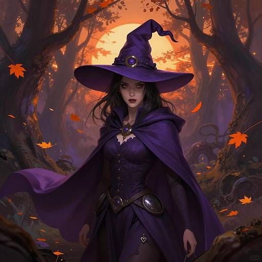 Mystical Witch in Enchanted Autumn Forest