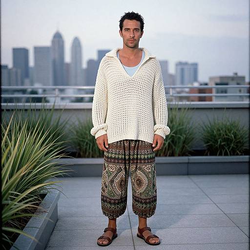 Man in Breezy Urban Rooftop Style