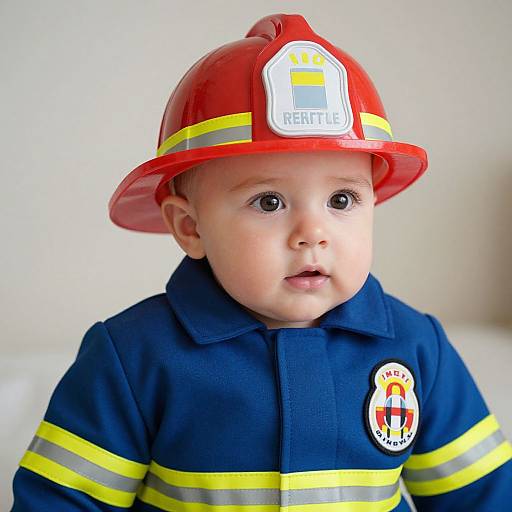 Baby in Fireman Costume Close-Up