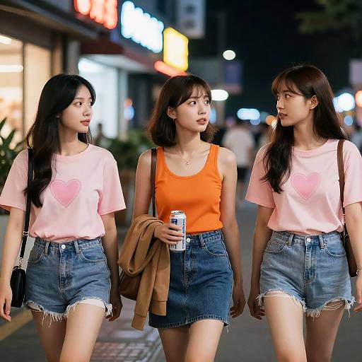 Nighttime Stroll with Three Friends