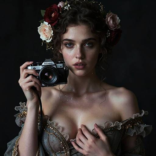 Melancholic Woman with Vintage Camera