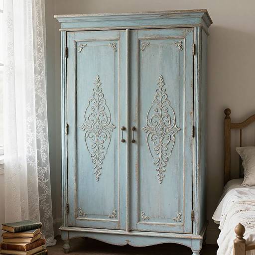 Antique Floral Wardrobe in Vintage Bedroom