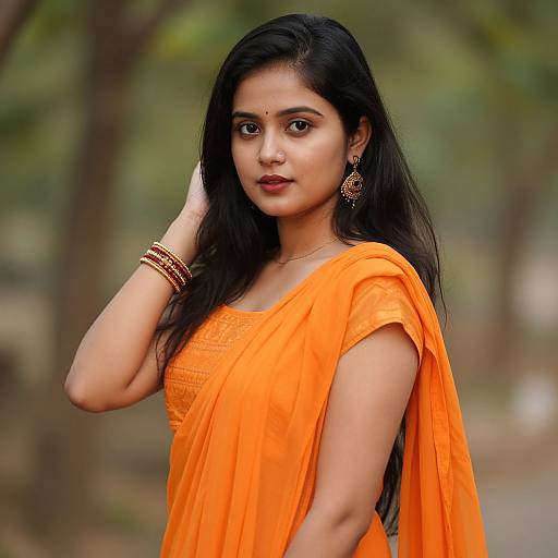 Realistic Portrait of Woman in Orange Ghagra