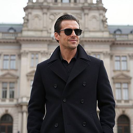 Confident Man with Architectural Backdrop