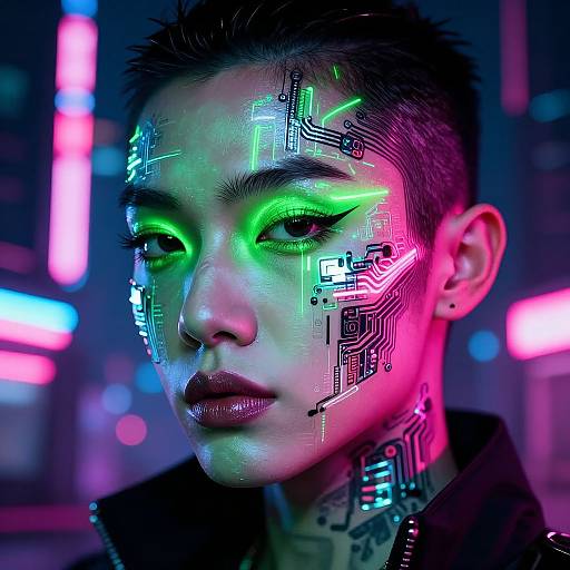 Cyberpunk Neon Circuit Board Makeup