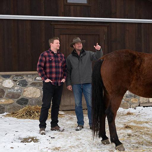 Snowy Barn Conversation with Horse
