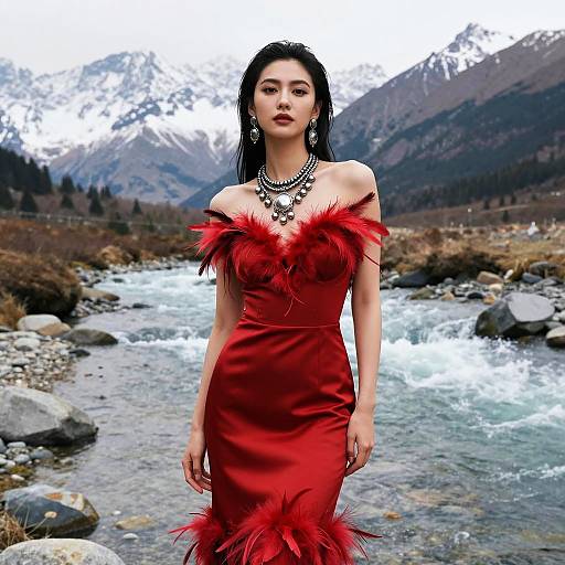 Elegant Woman by Mountainous River