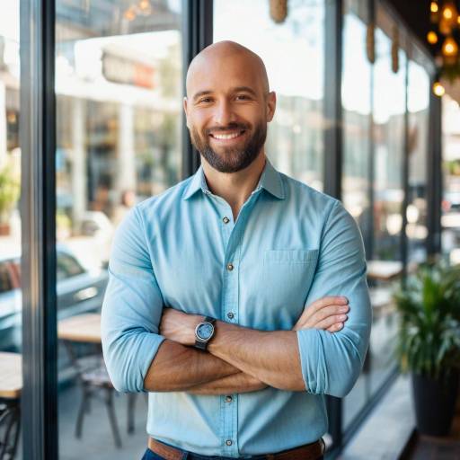 Smiling man in blue shirt with watch
