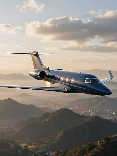 Matte Blue Business Jet at Golden Hour