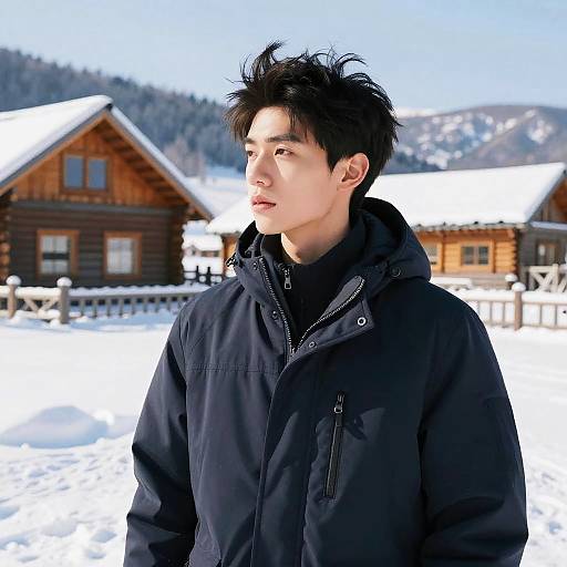 Fashionable Quiff in Snowy Lodge