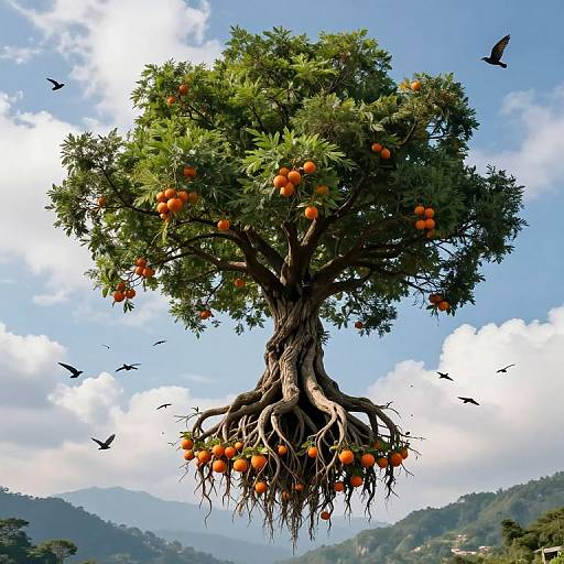 Gravity-Defying Colossal Tree with Fruits
