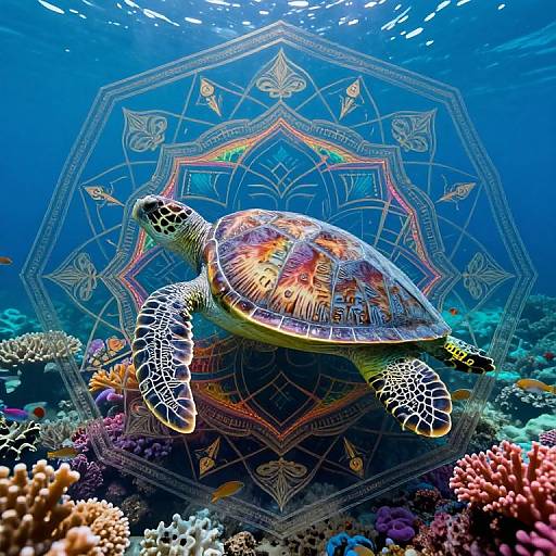 Photorealistic Underwater Turtle Mandala