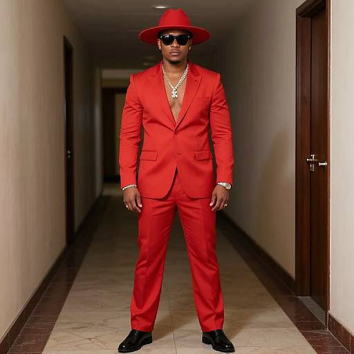 Red Pimp Outfit in Hallway