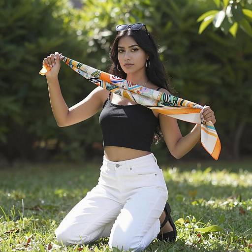 Young Woman with Scarf in Sunlight