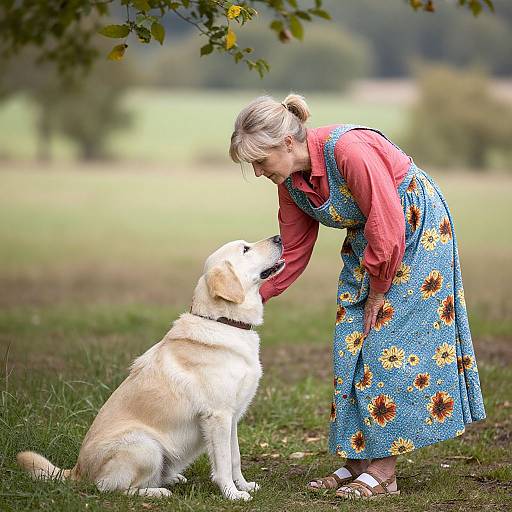 Woman Petting Dog in Pastoral Peace