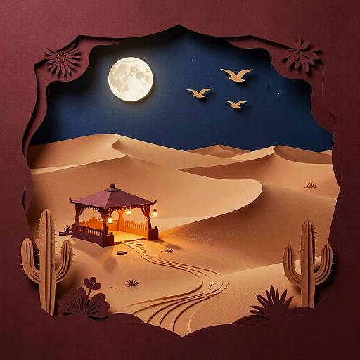 Starlit Desert Paper Cut Art