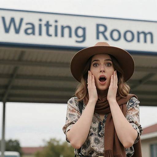 Surprised Woman in Waiting Room Scene
